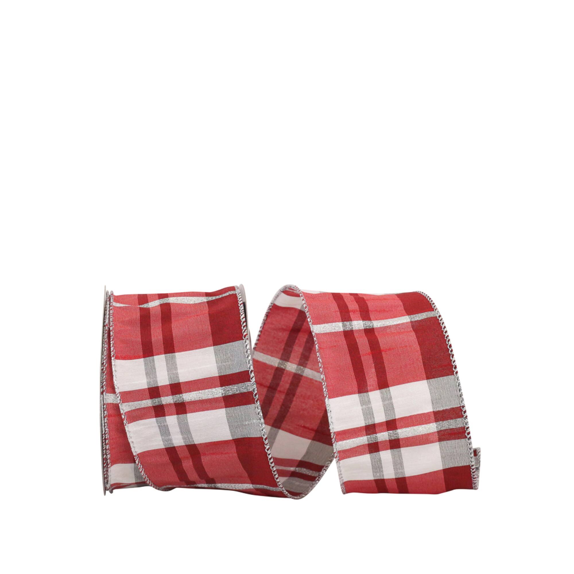 JAM Paper 2.5" x 10yd. Wired Grand Plaid Dupione Ribbon with Sparkle Edge